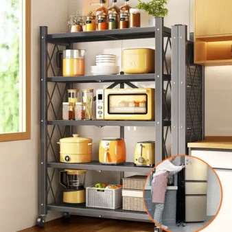 Heavy Duty Foldable Metal Organizer Shelves with Wheels Great for Garage Kitchen